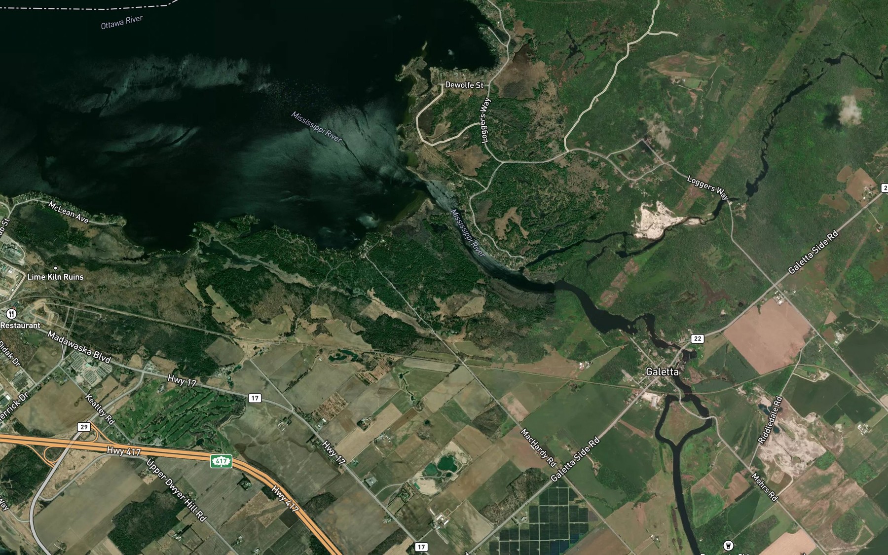Satellite map of the Mississippi River