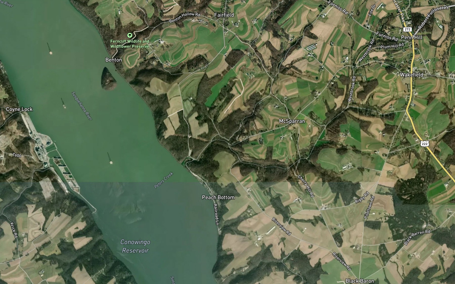 Satellite map of the Puddle Duck Creek