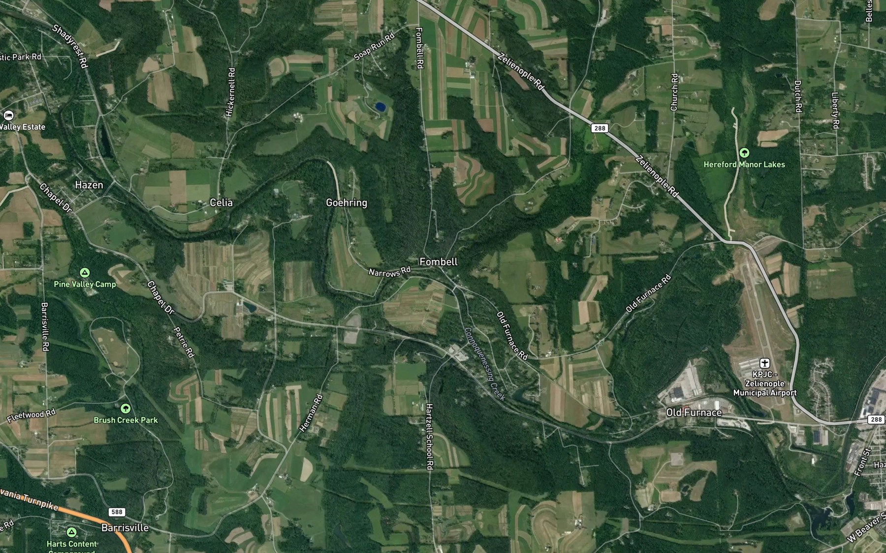 Satellite map of the Camp Run