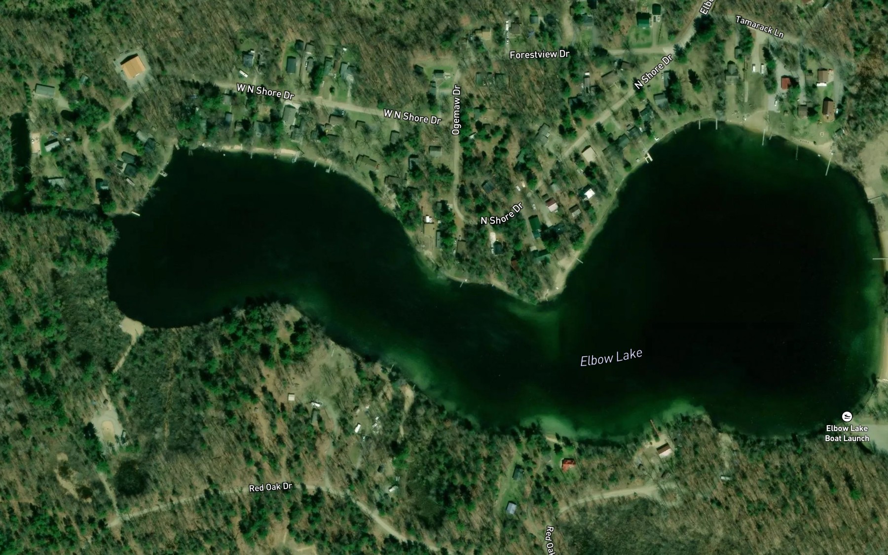 Satellite map of the Elbow Lake