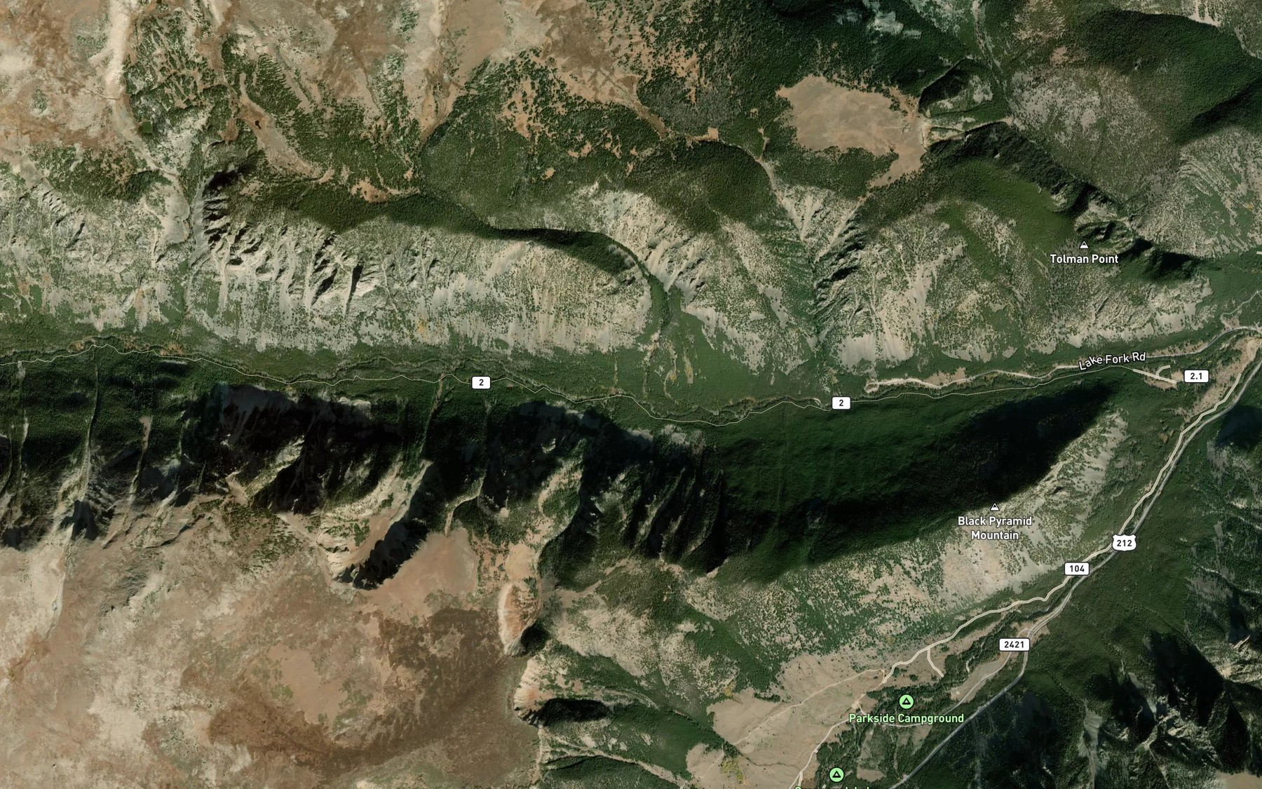 Satellite map of the Plateau Creek