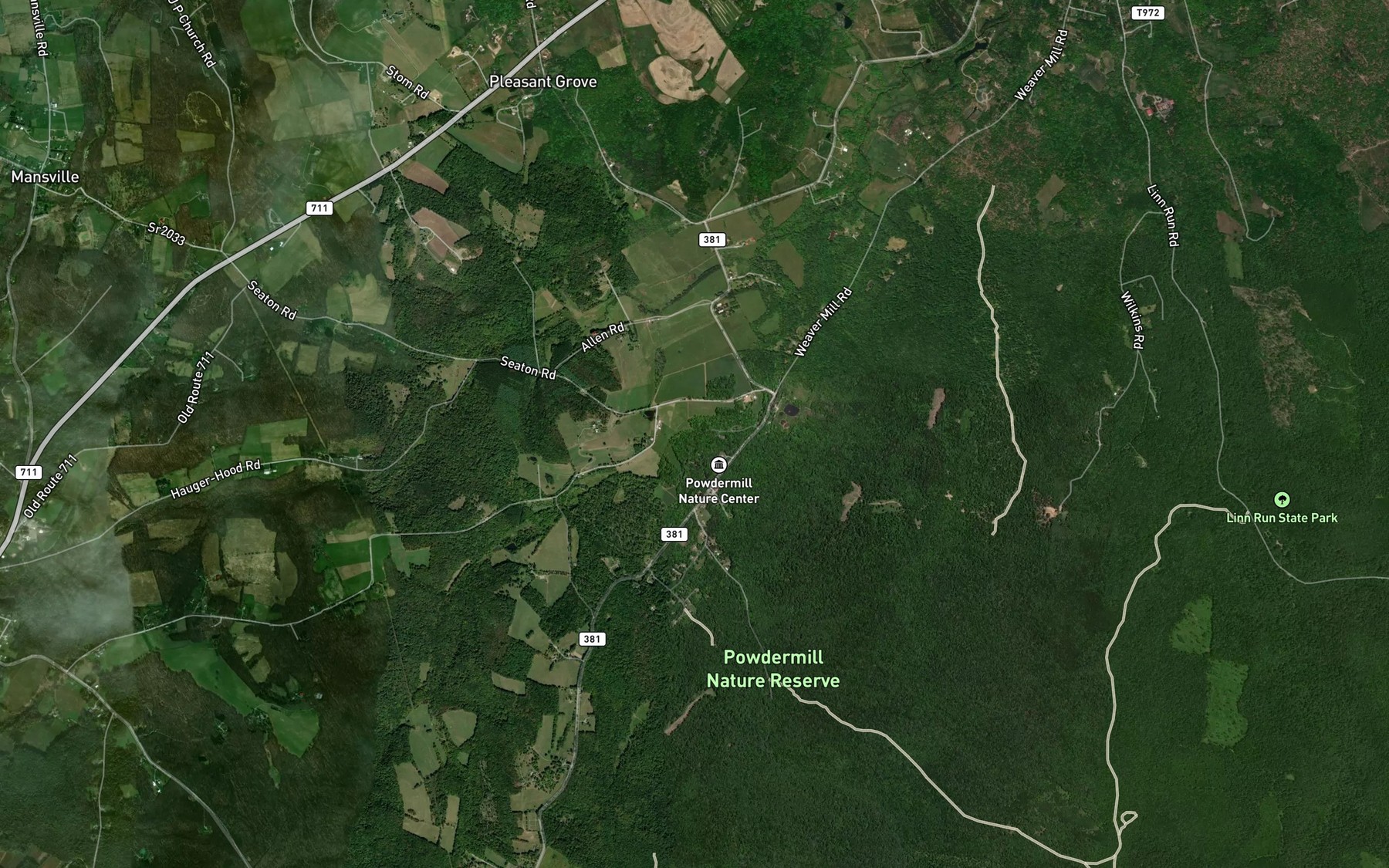 Satellite map of the Powdermill Run