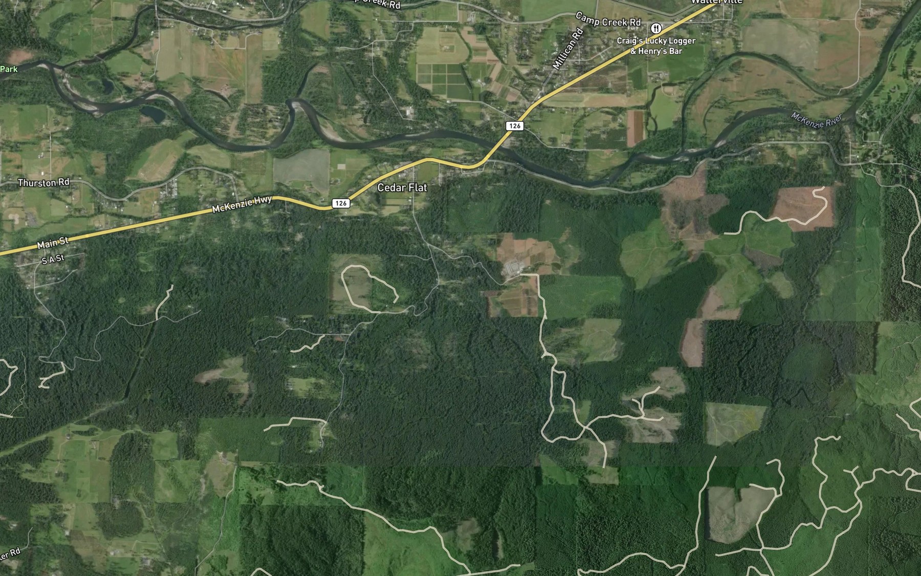 Satellite map of the Cougar Creek