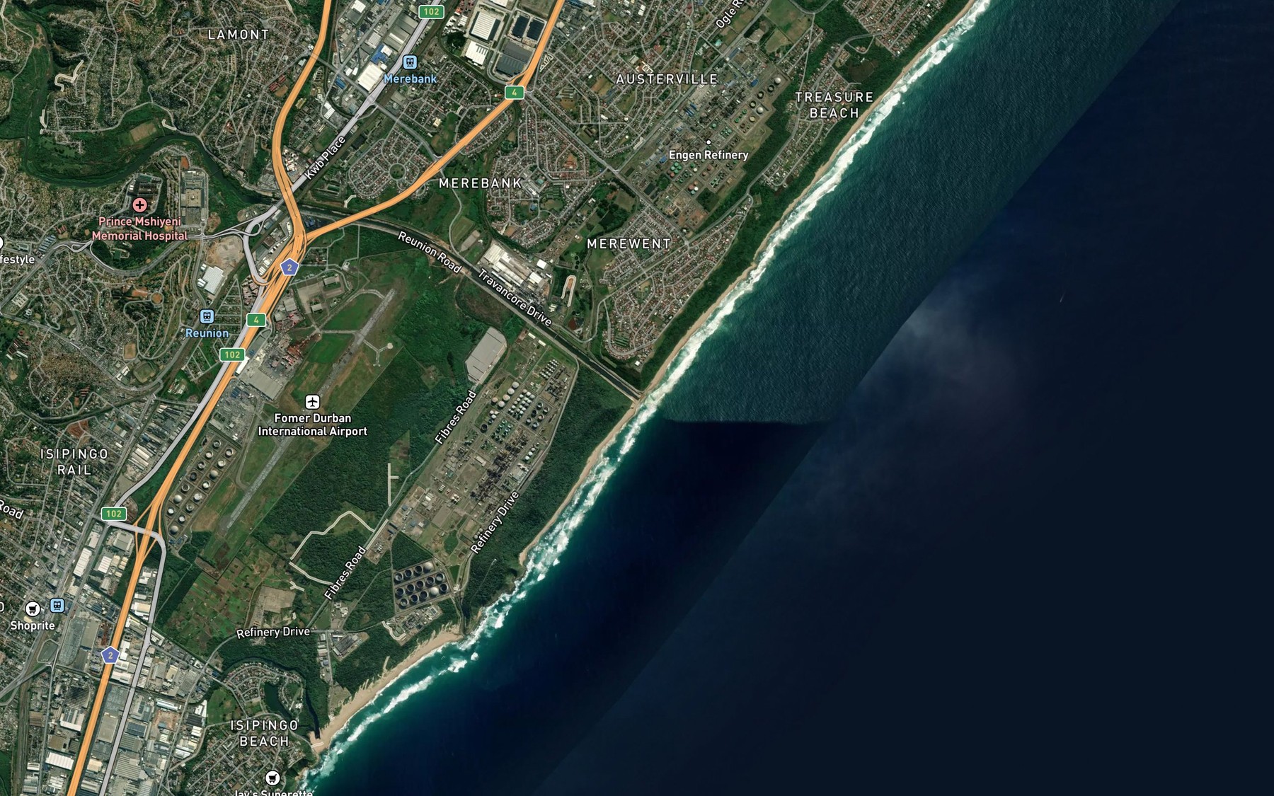 Satellite map of the Umlazi River
