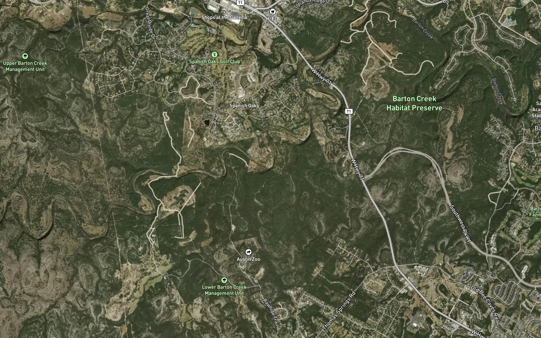 Satellite map of the Thomas Springs Branch