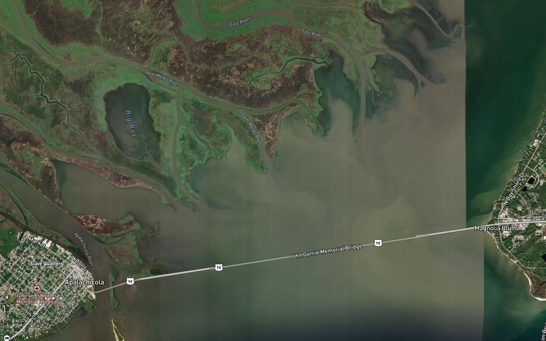 Satellite map of the Saint Marks River