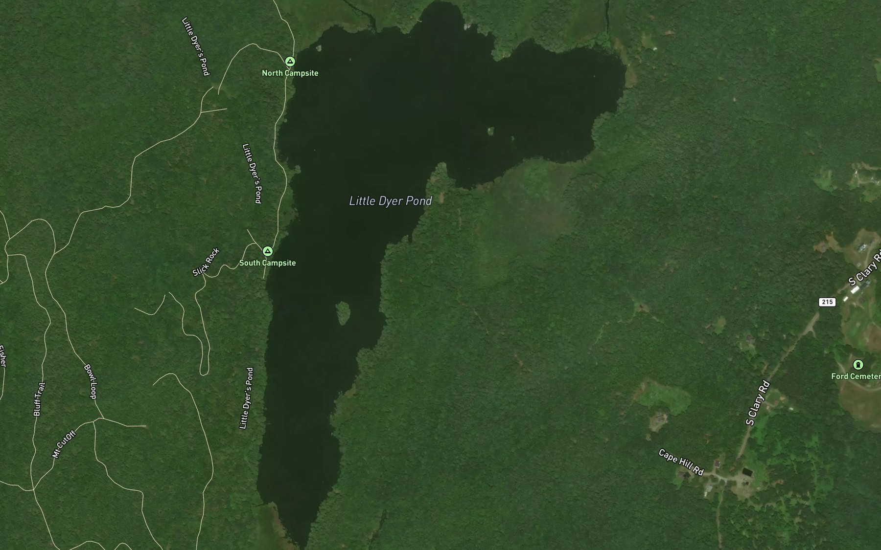 Satellite map of the Little Dyer Pond