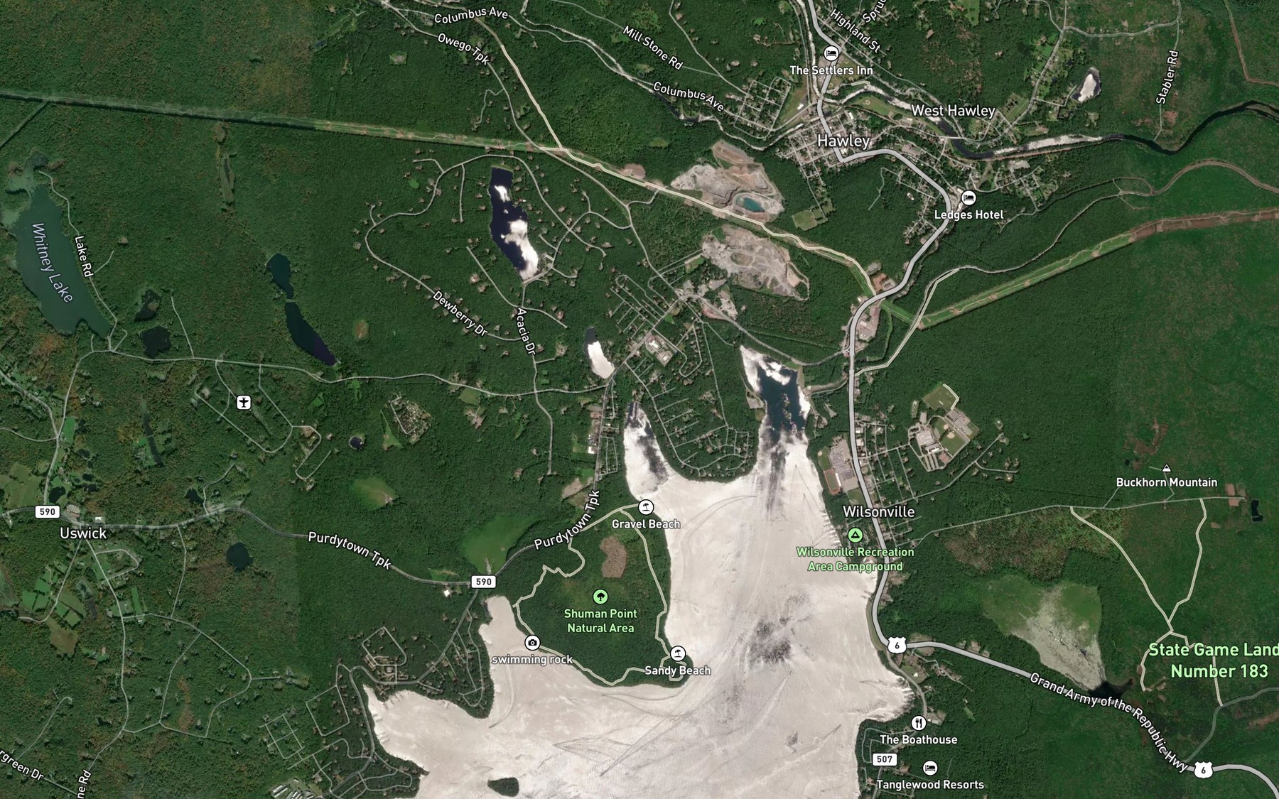 Satellite map of the Seeley Brook