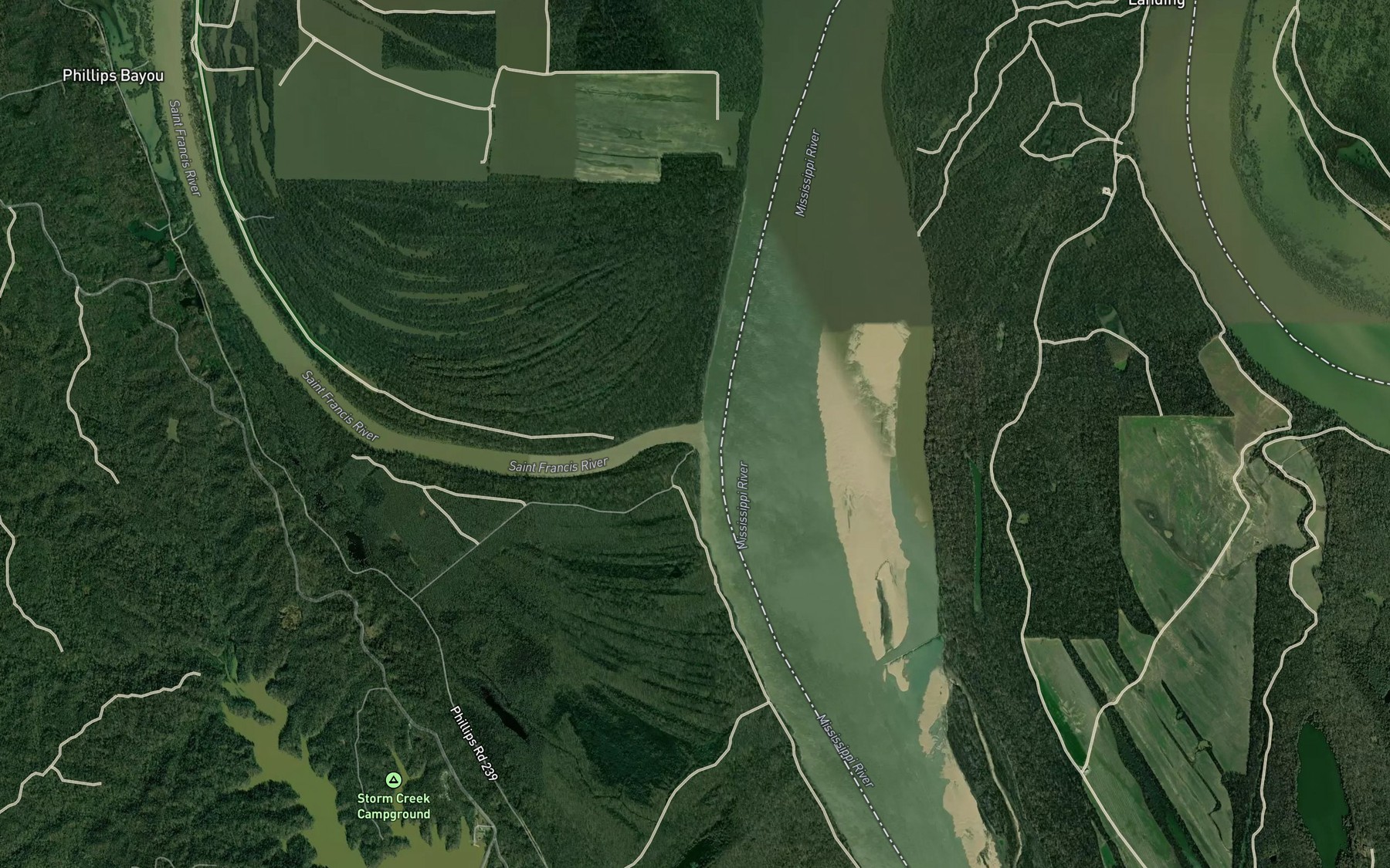 Satellite map of the Saint Francis River
