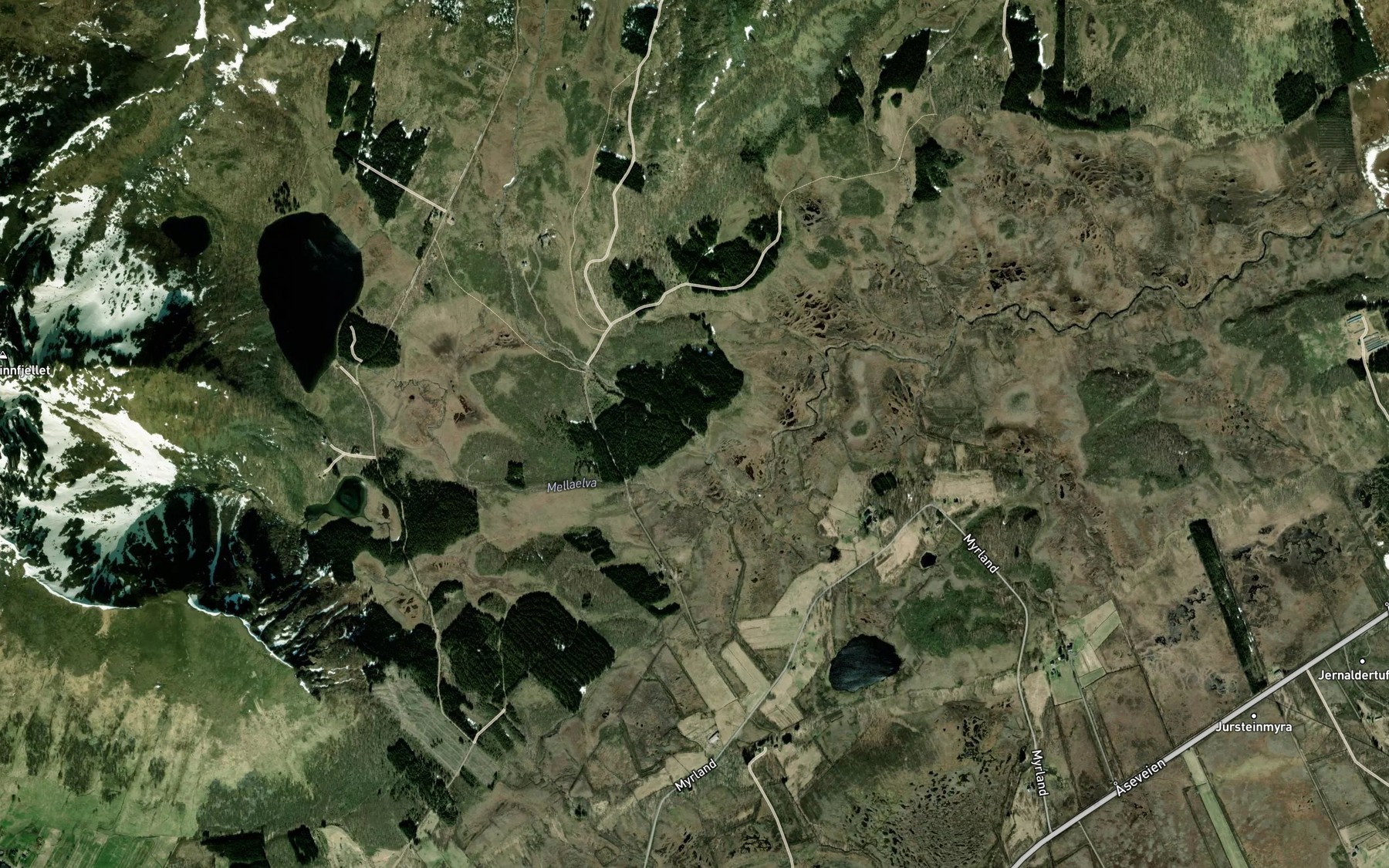 Satellite map of the Nordelva
