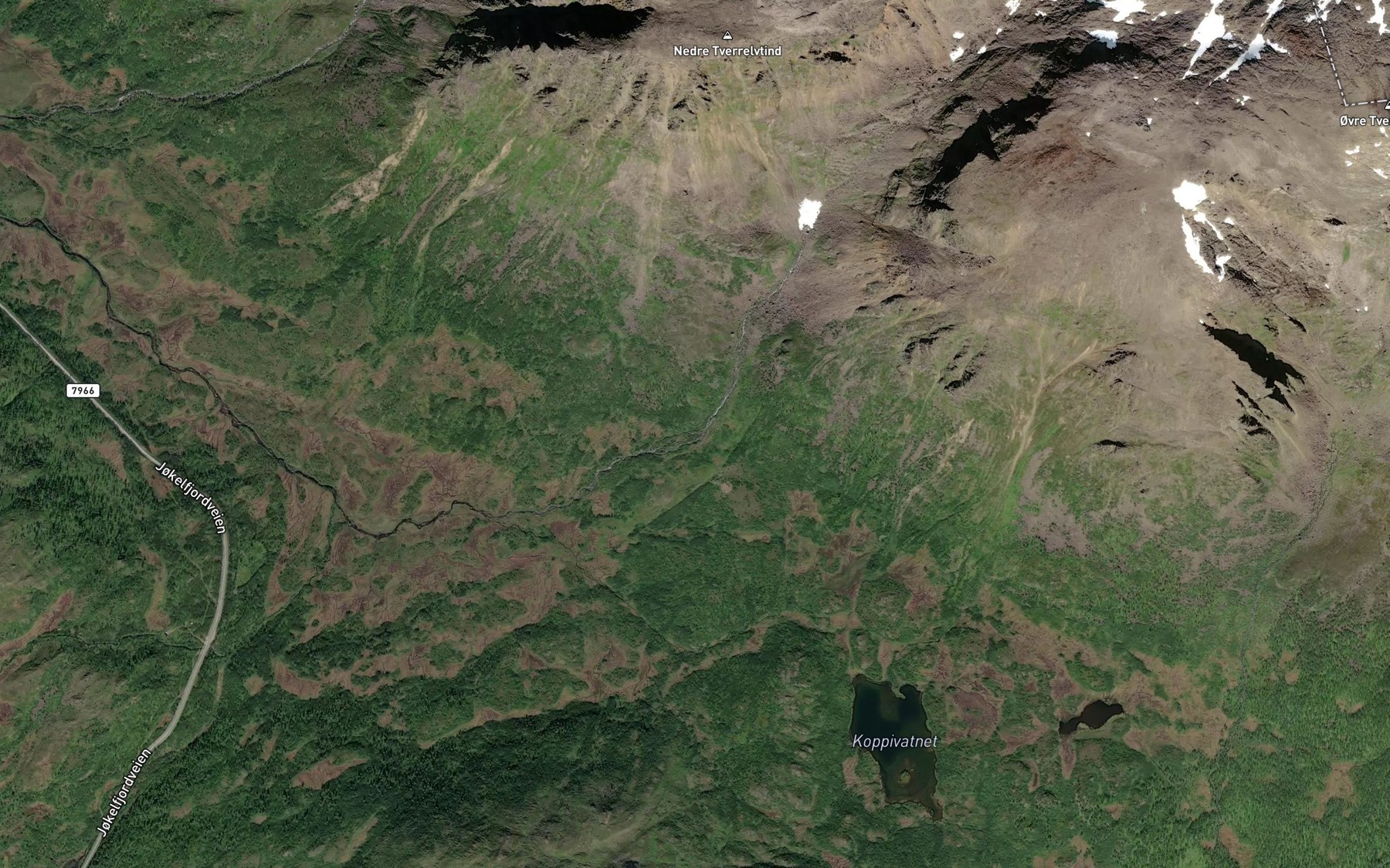 Satellite map of the Ovre Tverrelva