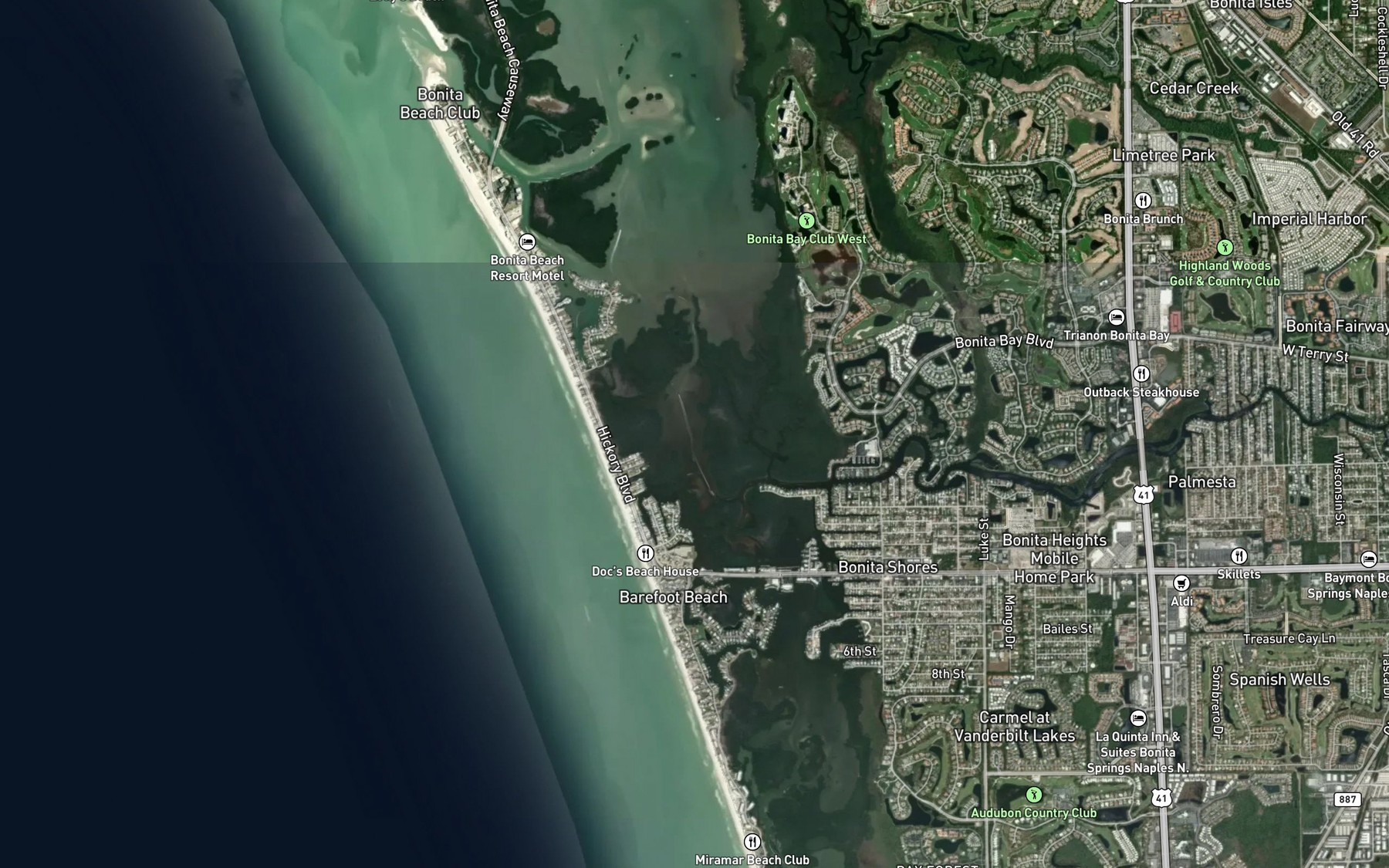 Satellite map of the Fish Trap Bay