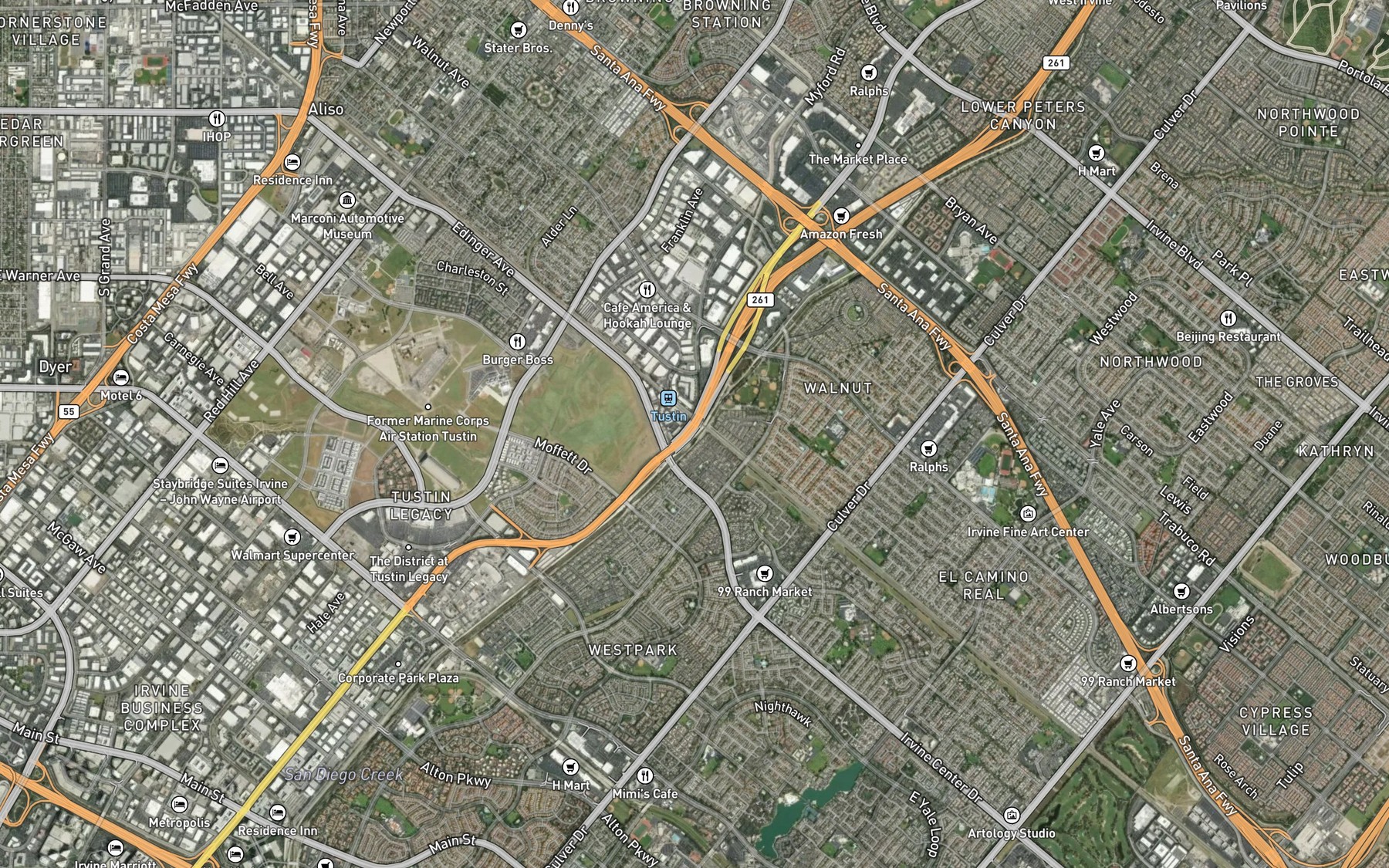 Satellite map of the Peters Canyon Wash