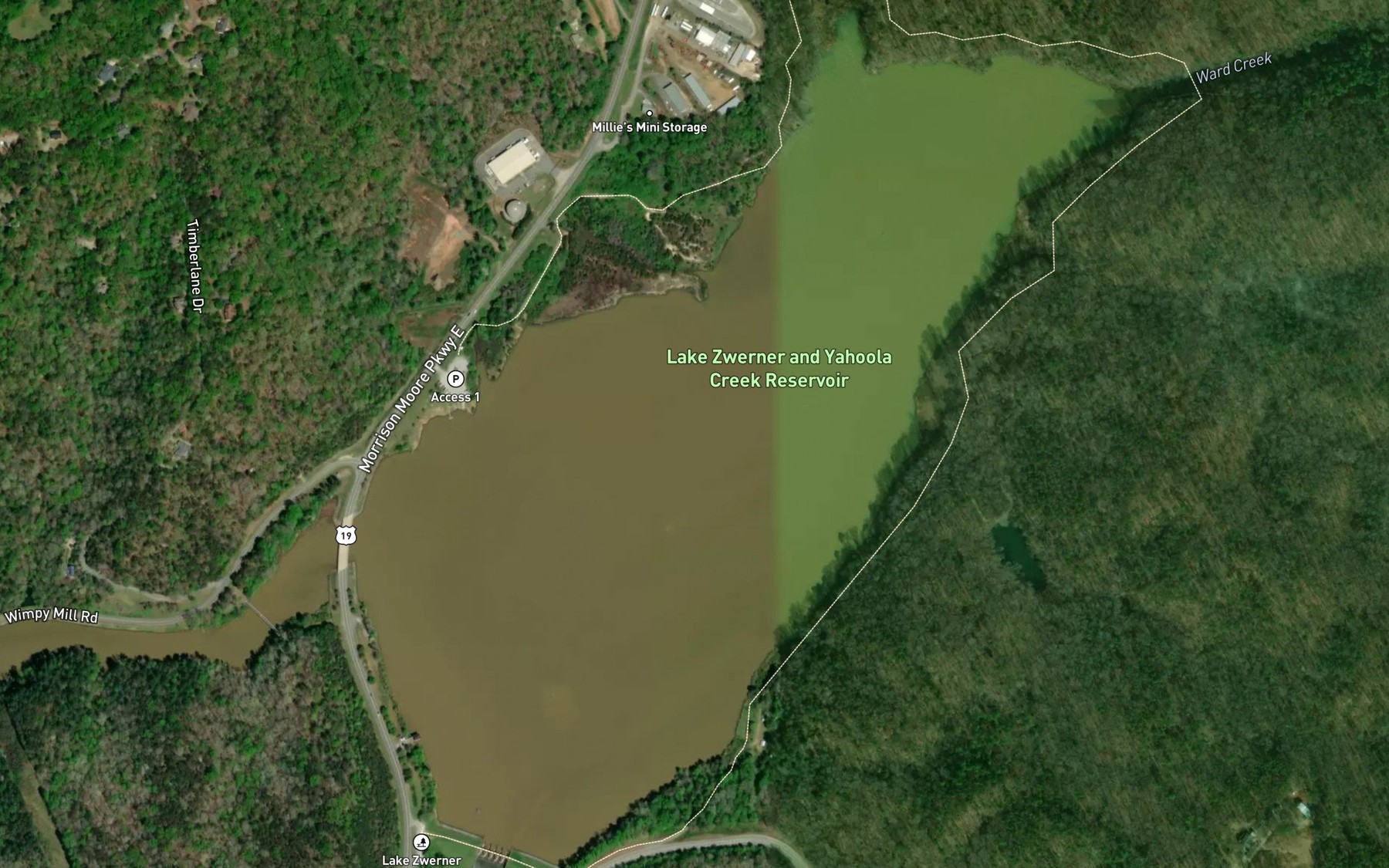 Satellite map of the Ward Creek
