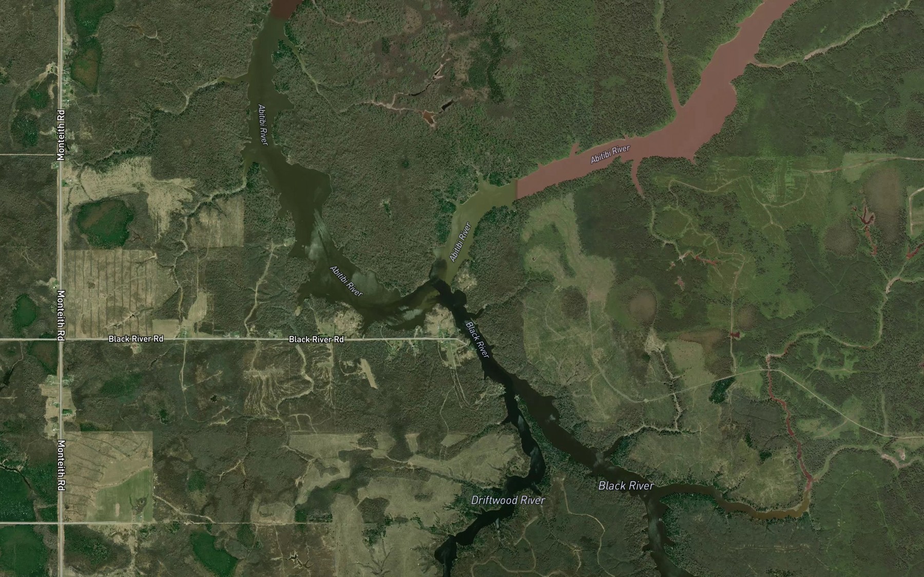 Satellite map of the Driftwood River