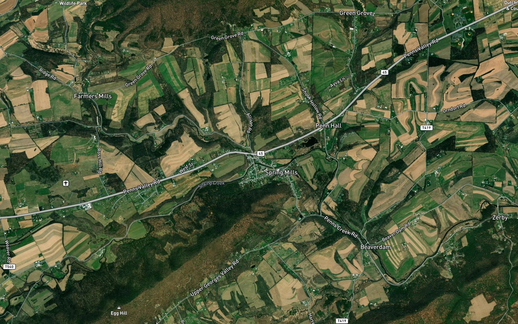 Satellite map of the Sinking Creek