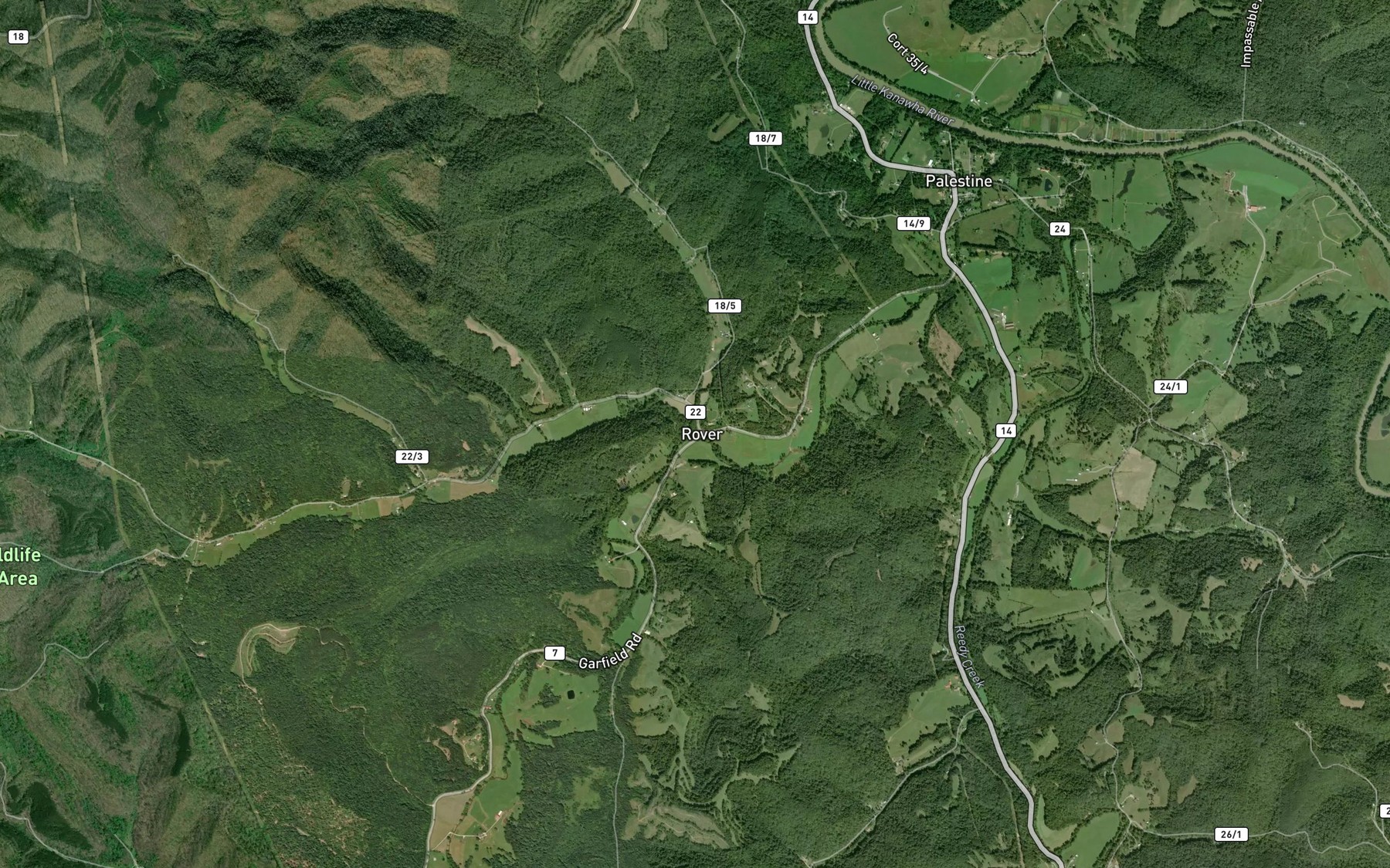 Satellite map of the Lynncamp Run