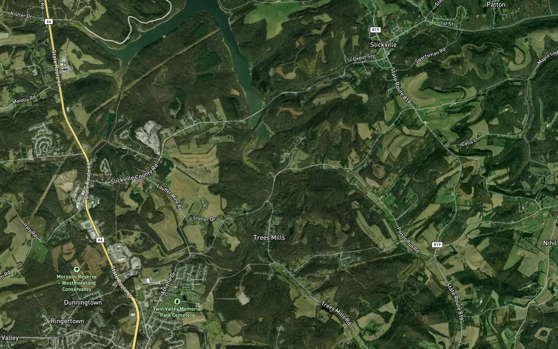 Satellite map of the Porters Run