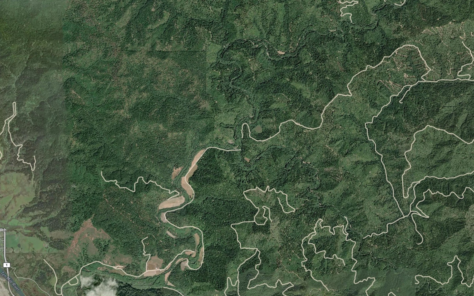 Satellite map of the Middle Fork Ten Mile River