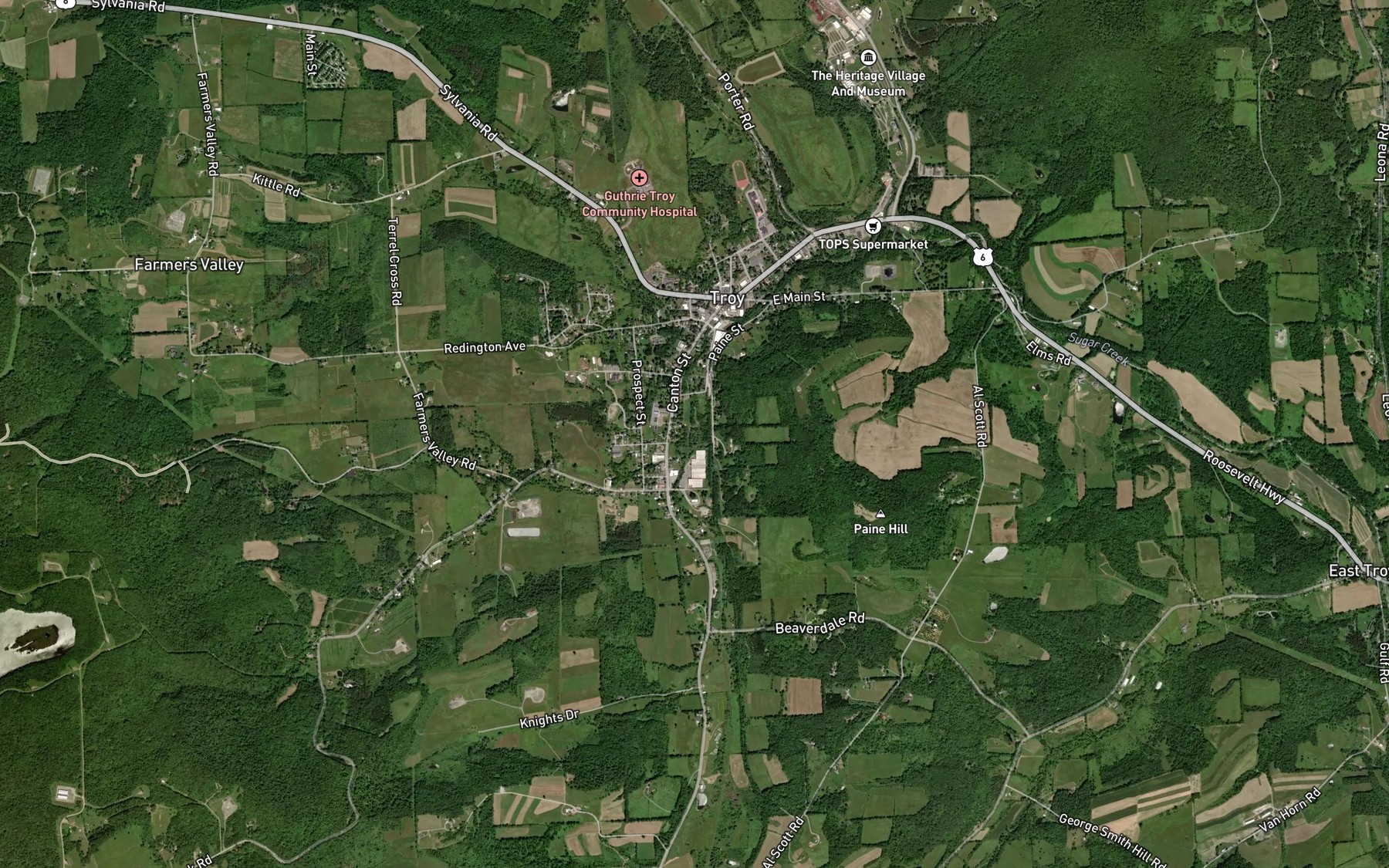 Satellite map of the Fall Brook