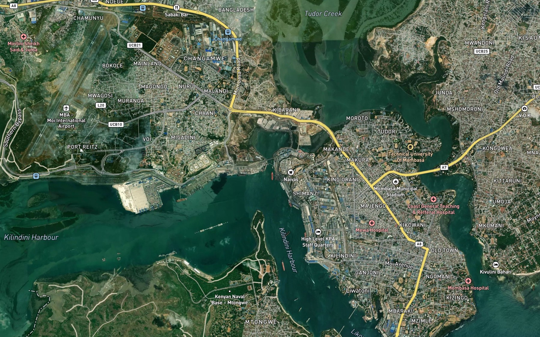 Satellite map of the Makupa Creek