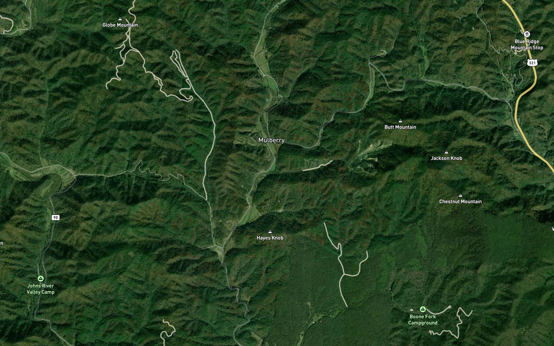 Satellite map of the Roaring Creek
