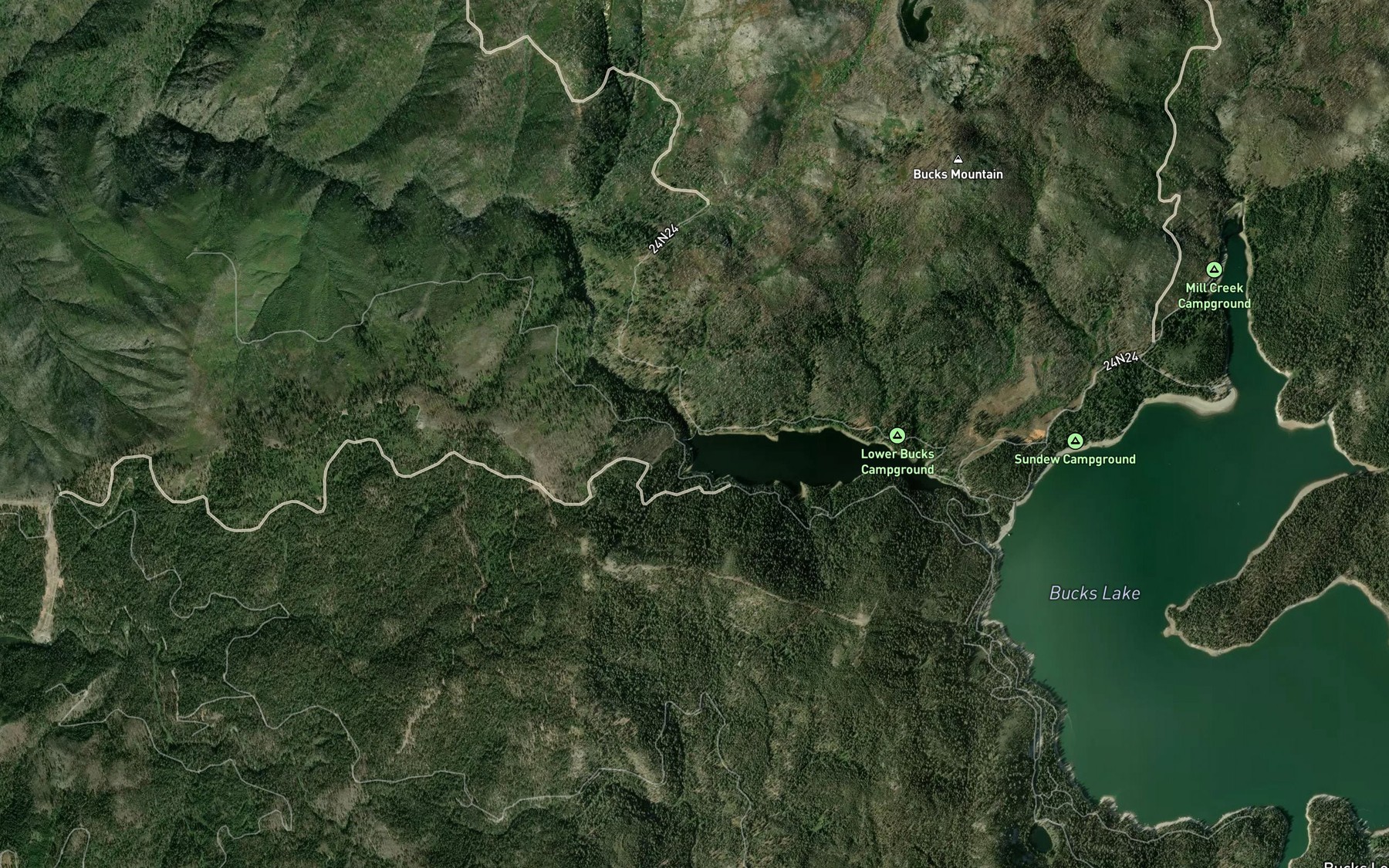 Satellite map of the Lower Bucks Lake