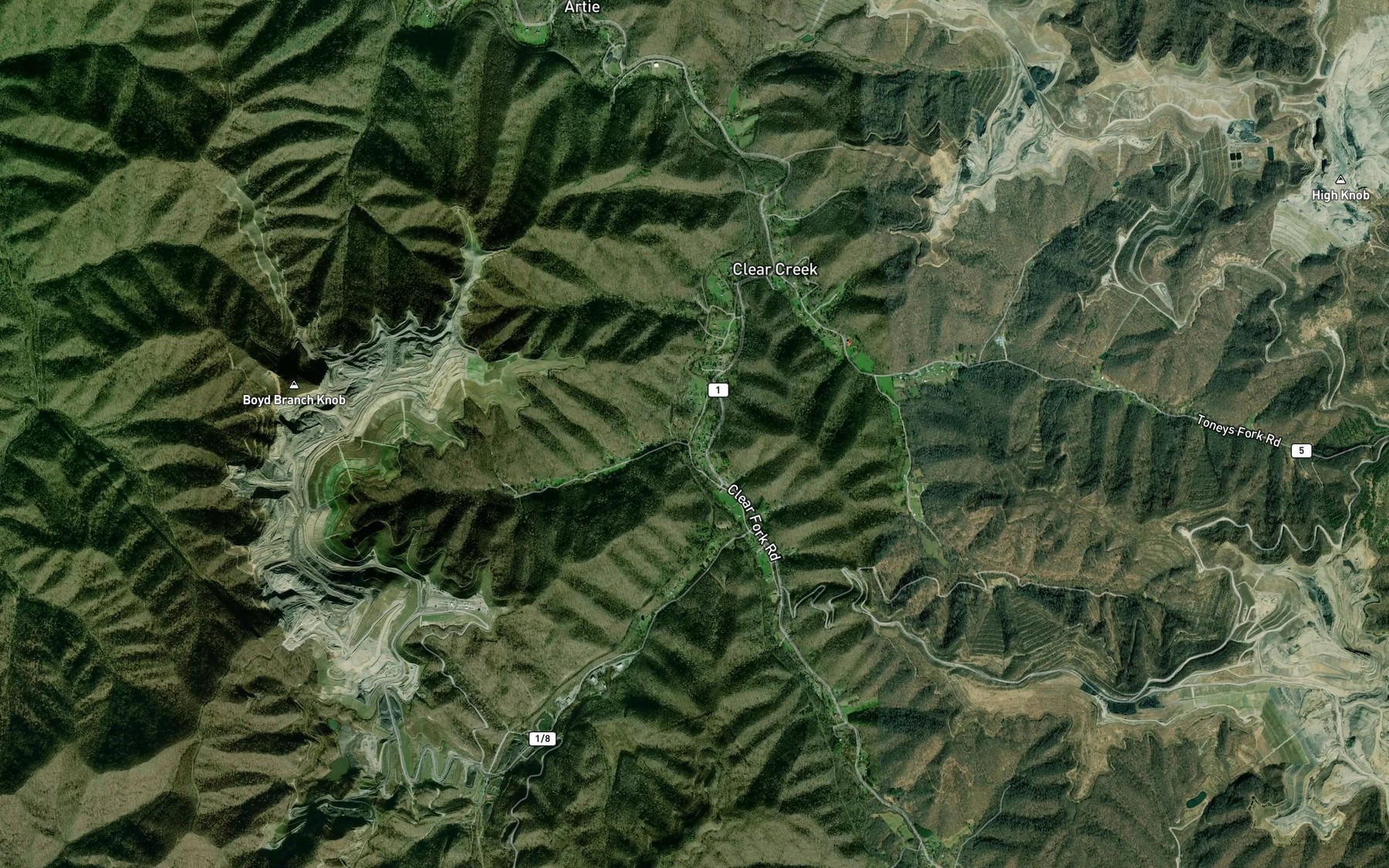 Satellite map of the McDowell Branch