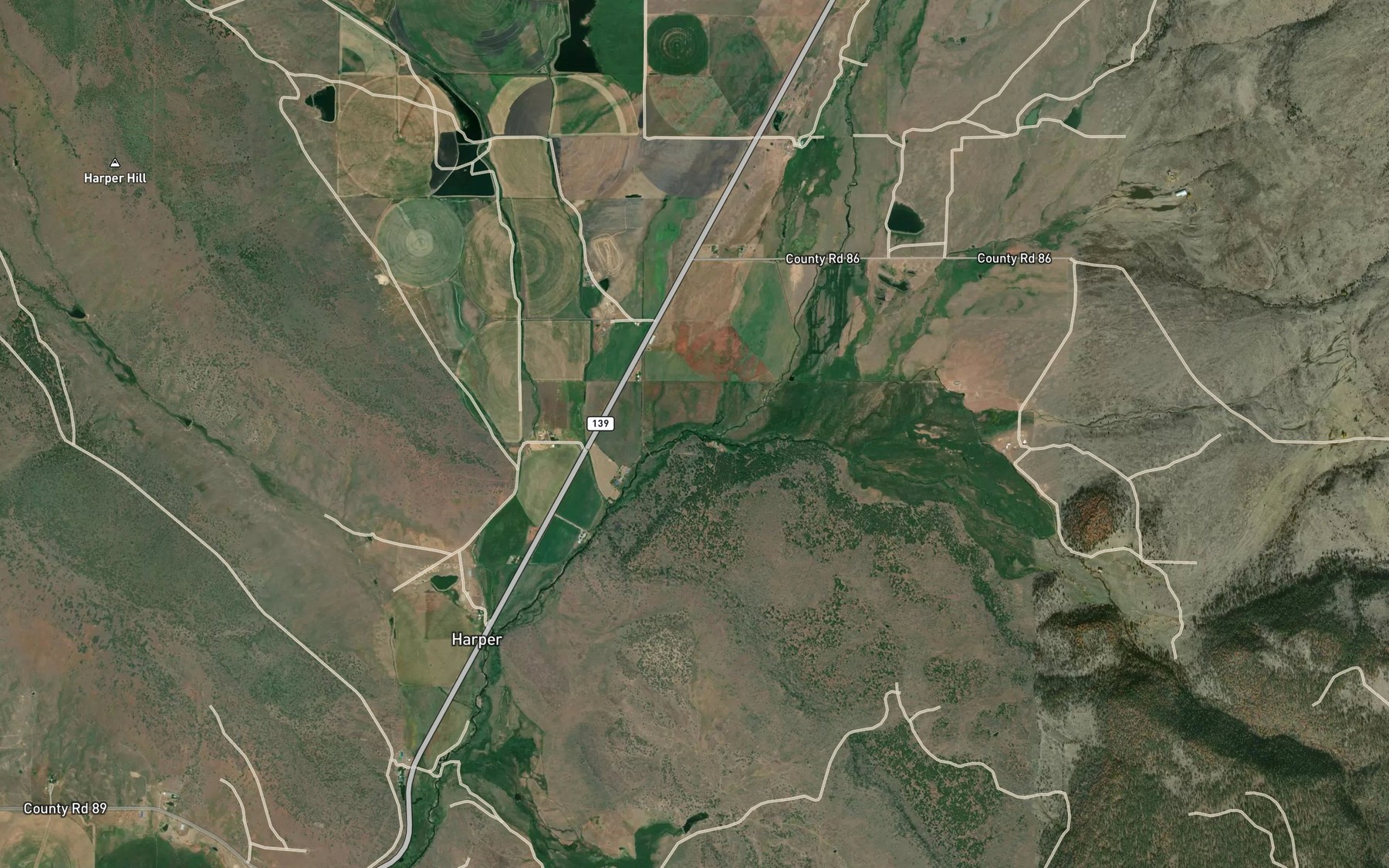 Satellite map of the Rush Creek