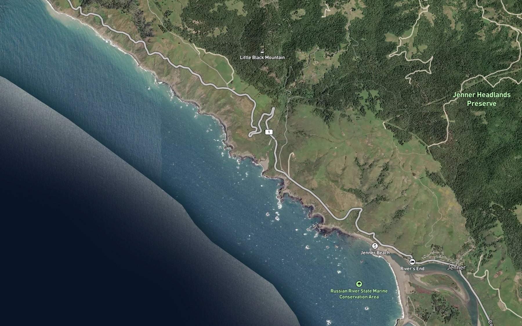 Satellite map of the Russian Gulch Creek