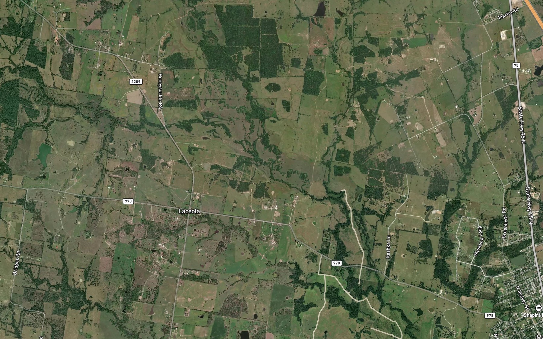 Satellite map of the Brushy Creek