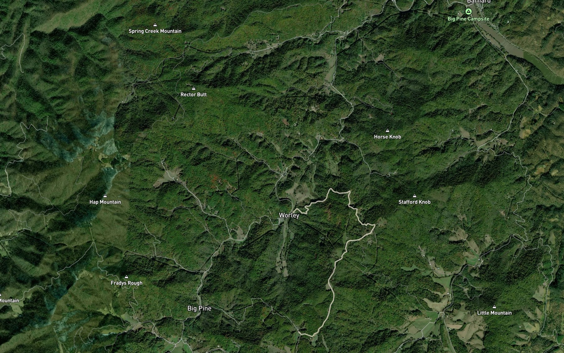 Satellite map of the Puncheon Camp Branch