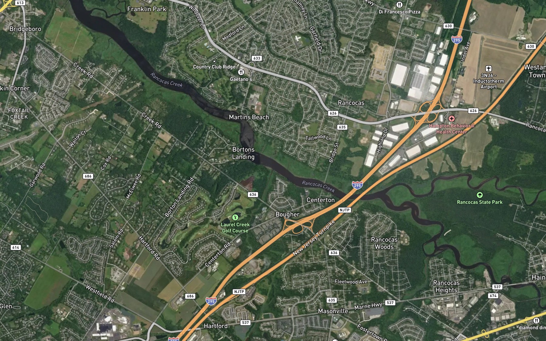 Satellite map of the Parkers Creek