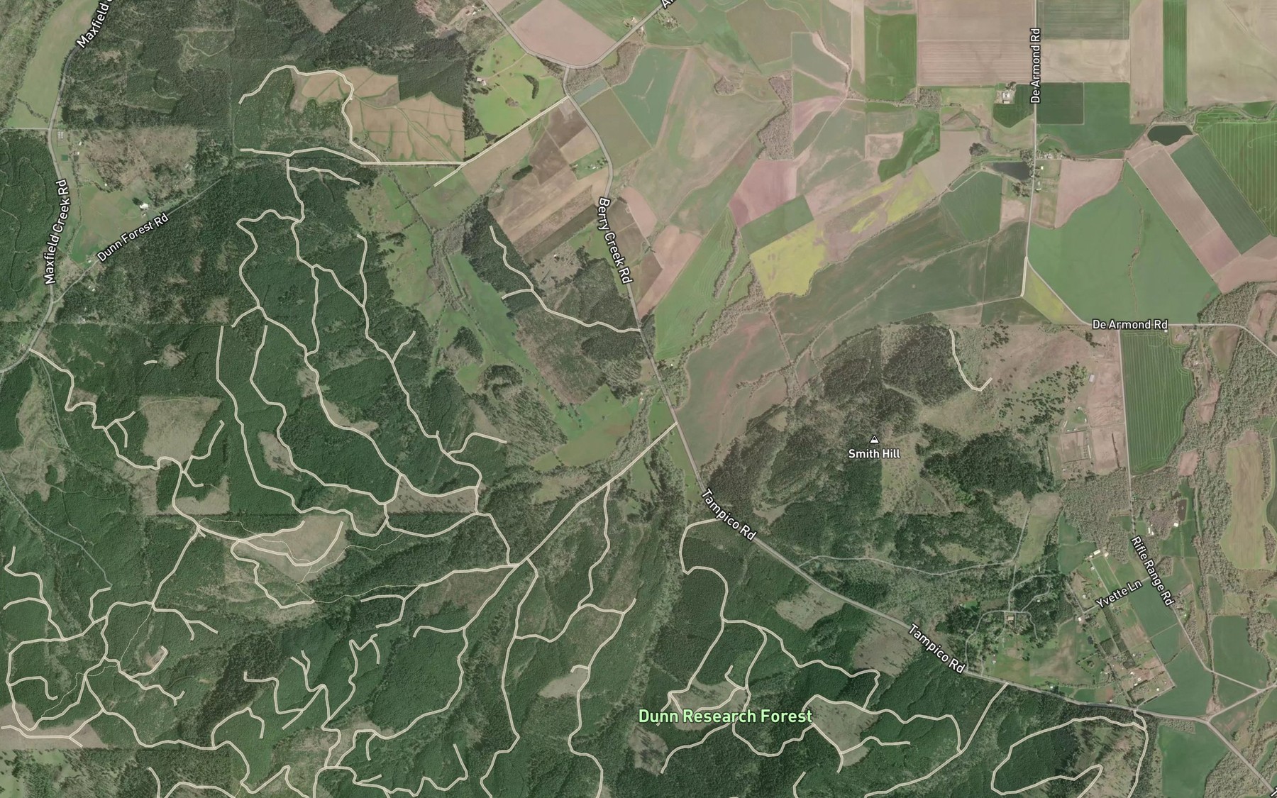 Satellite map of the North Fork Berry Creek