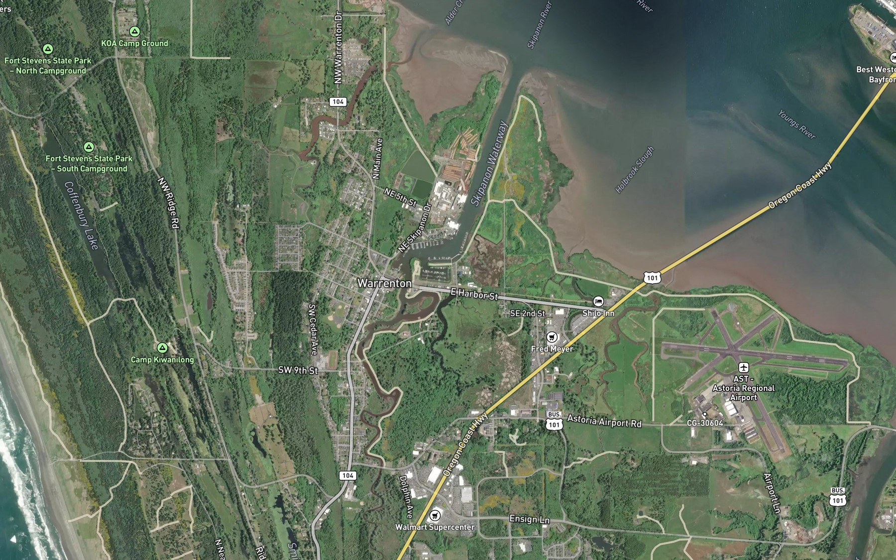Satellite map of the Skipanon Slough