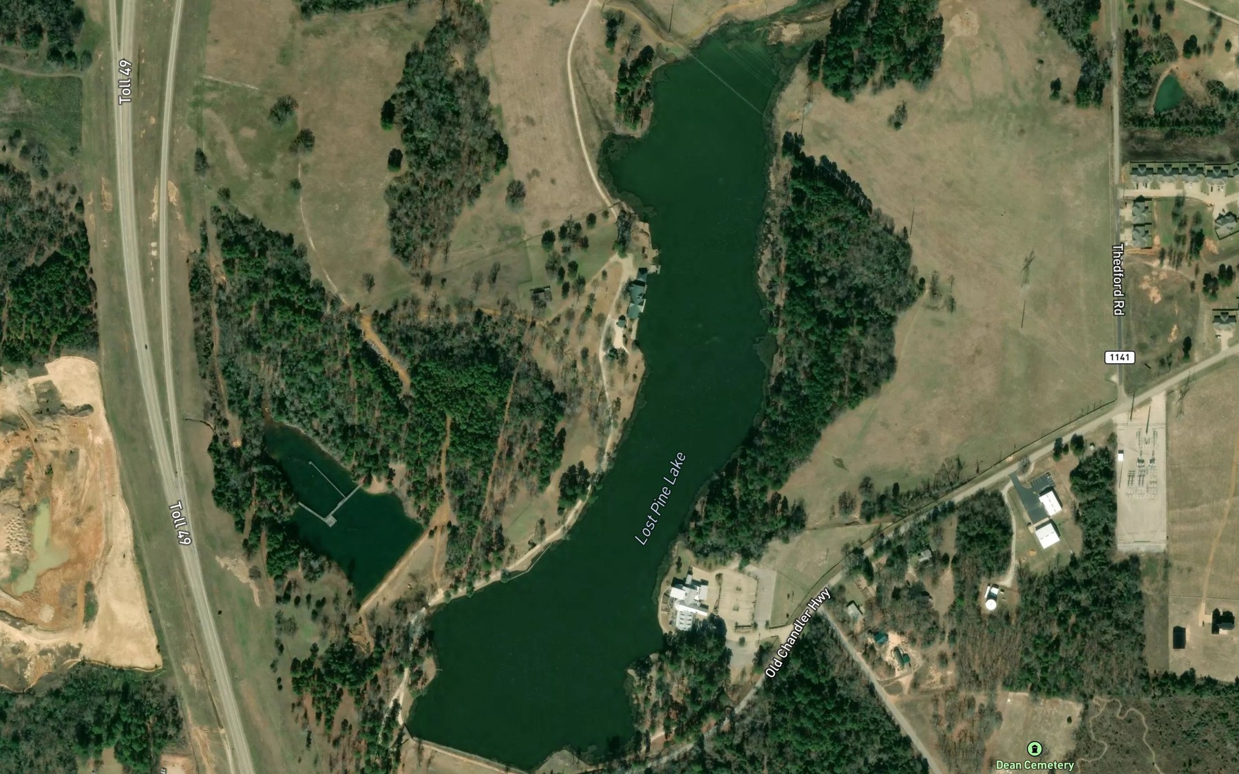 Satellite map of the Lost Pine Lake