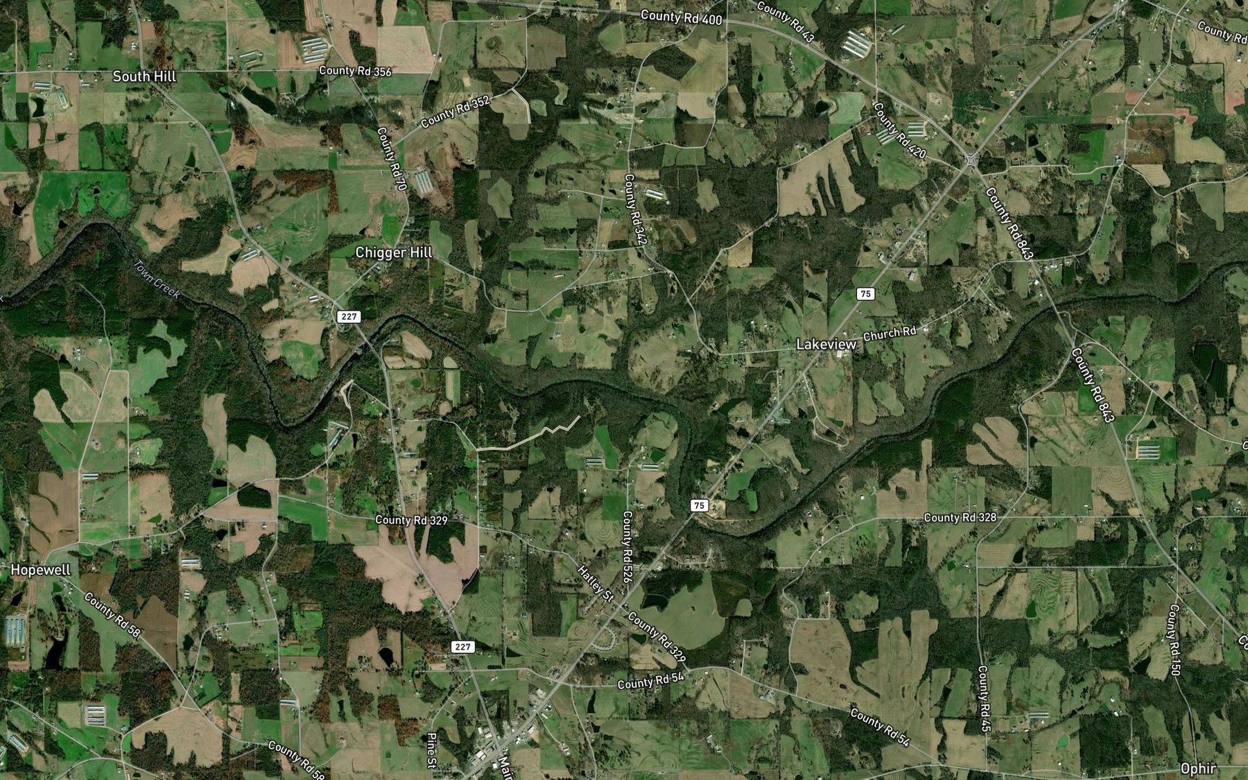 Satellite map of the Traylor Branch