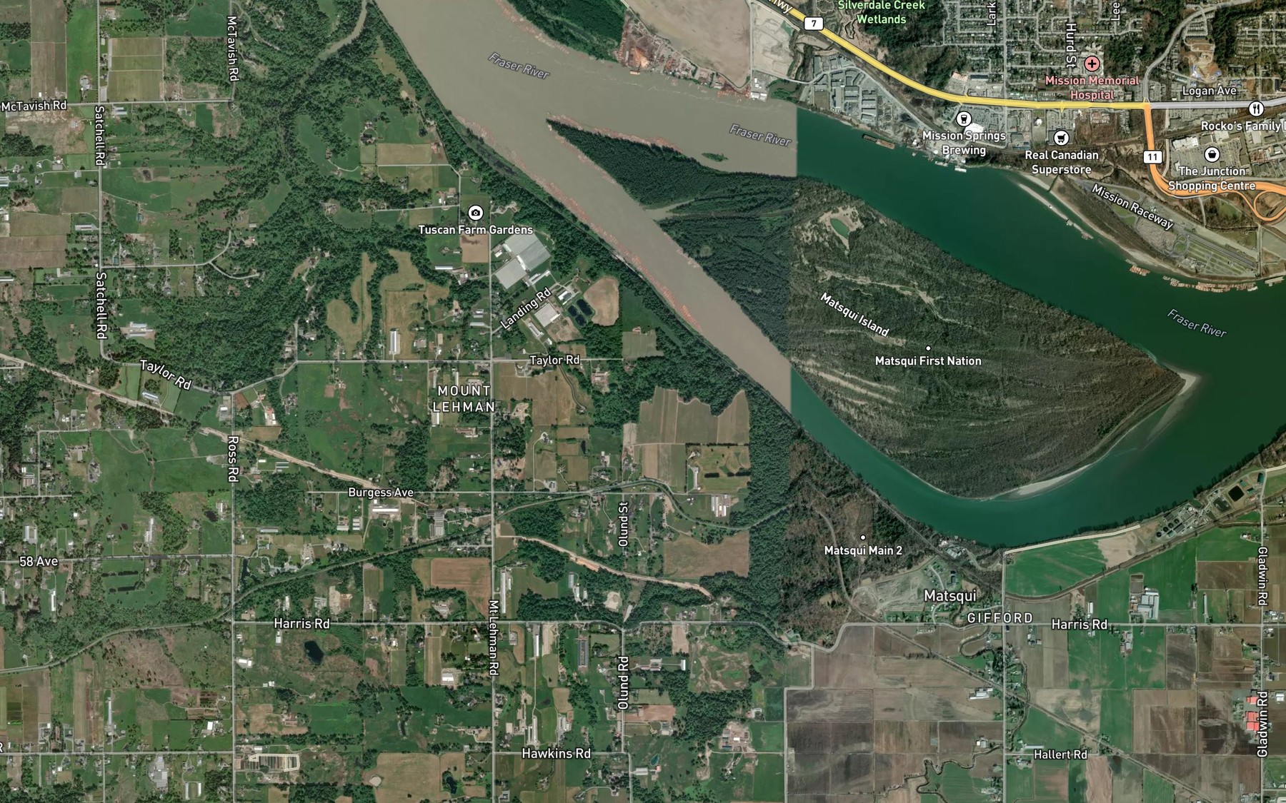Satellite map of the Tones Creek