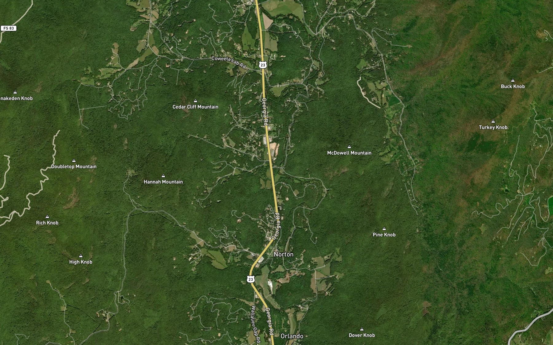 Satellite map of the Norton Branch