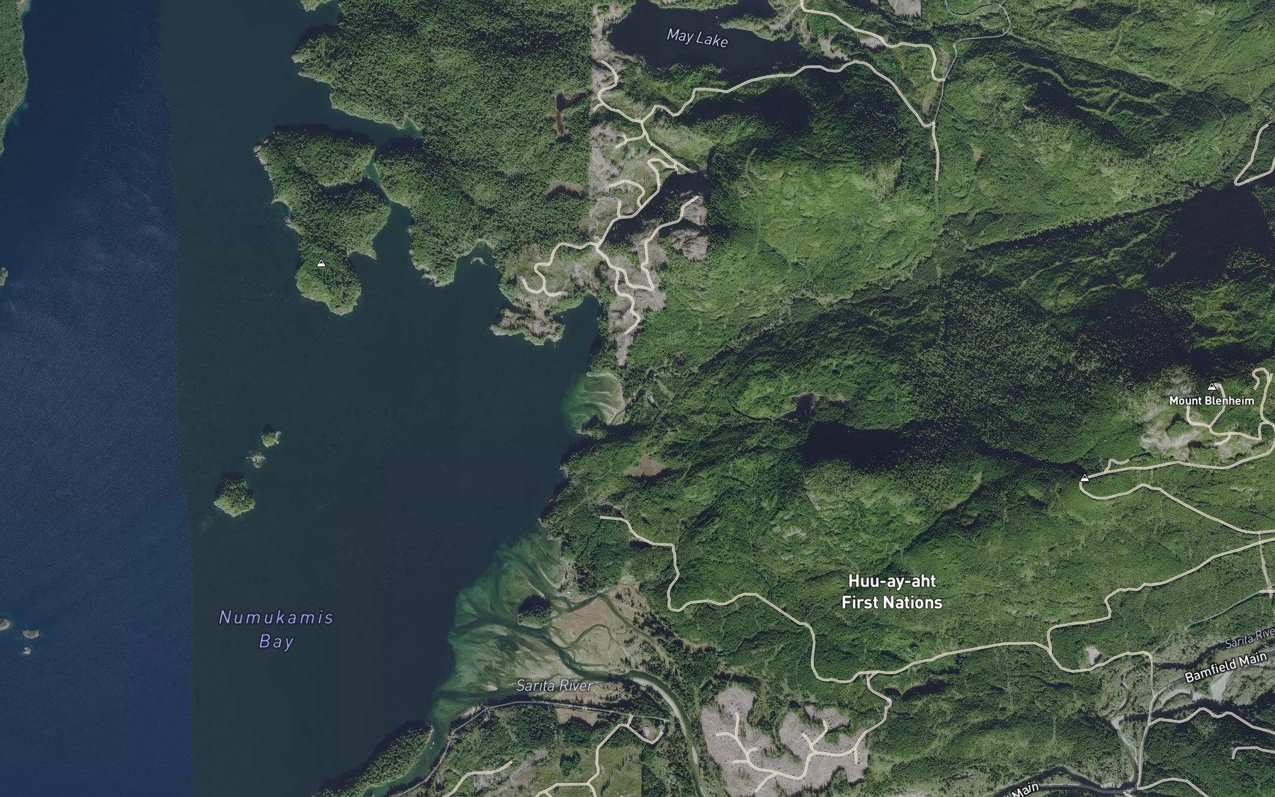 Satellite map of the Carnation Creek