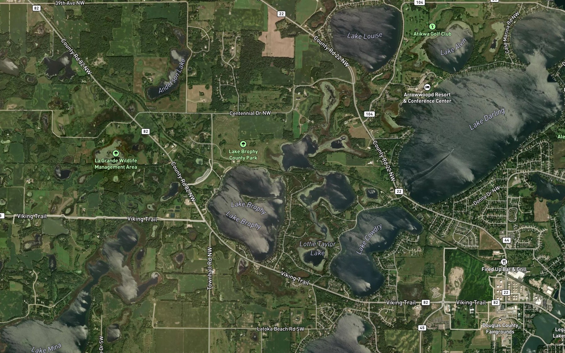 Satellite map of the Brophy Lake