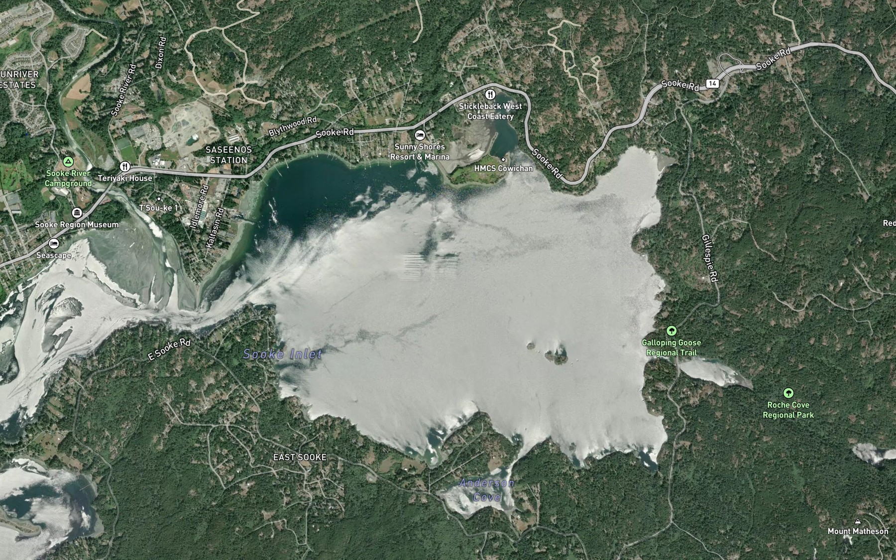 Satellite map of the Sooke Basin