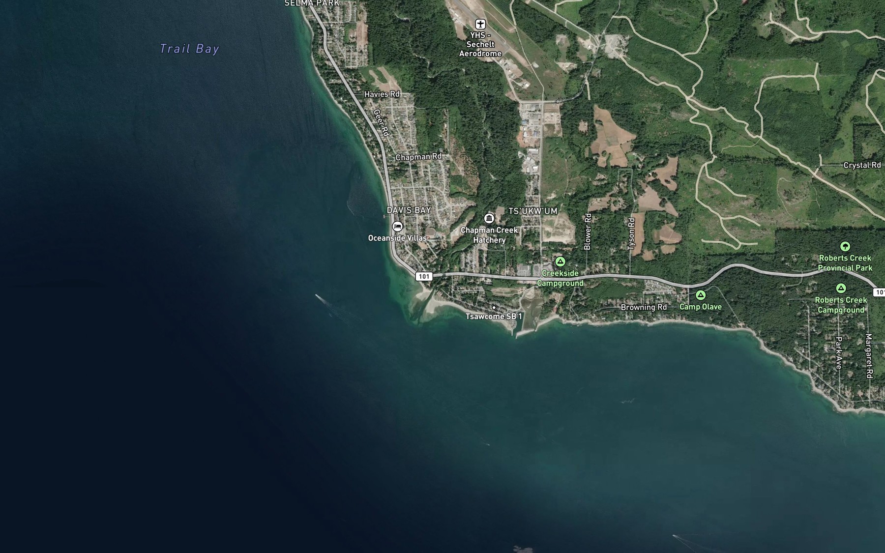 Satellite map of the Chapman Creek