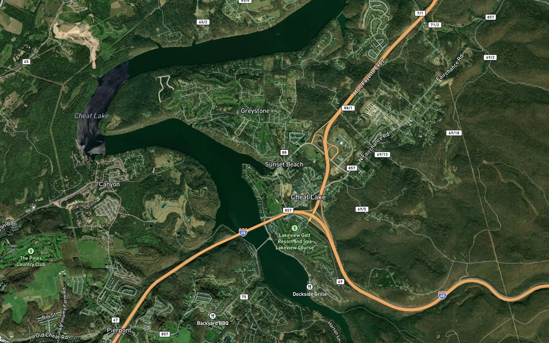 Satellite map of the Kelly Run