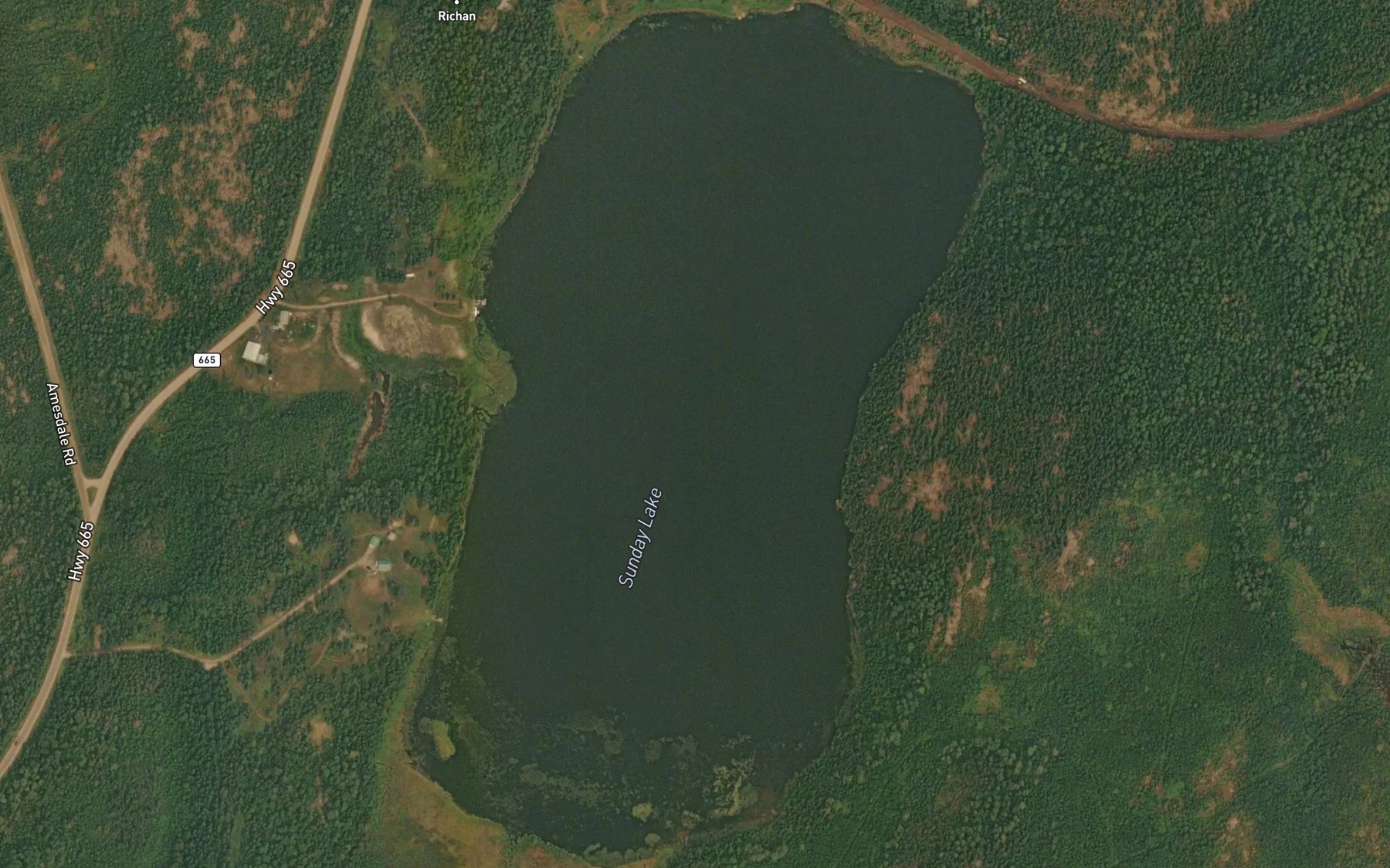 Satellite map of the Sunday Lake