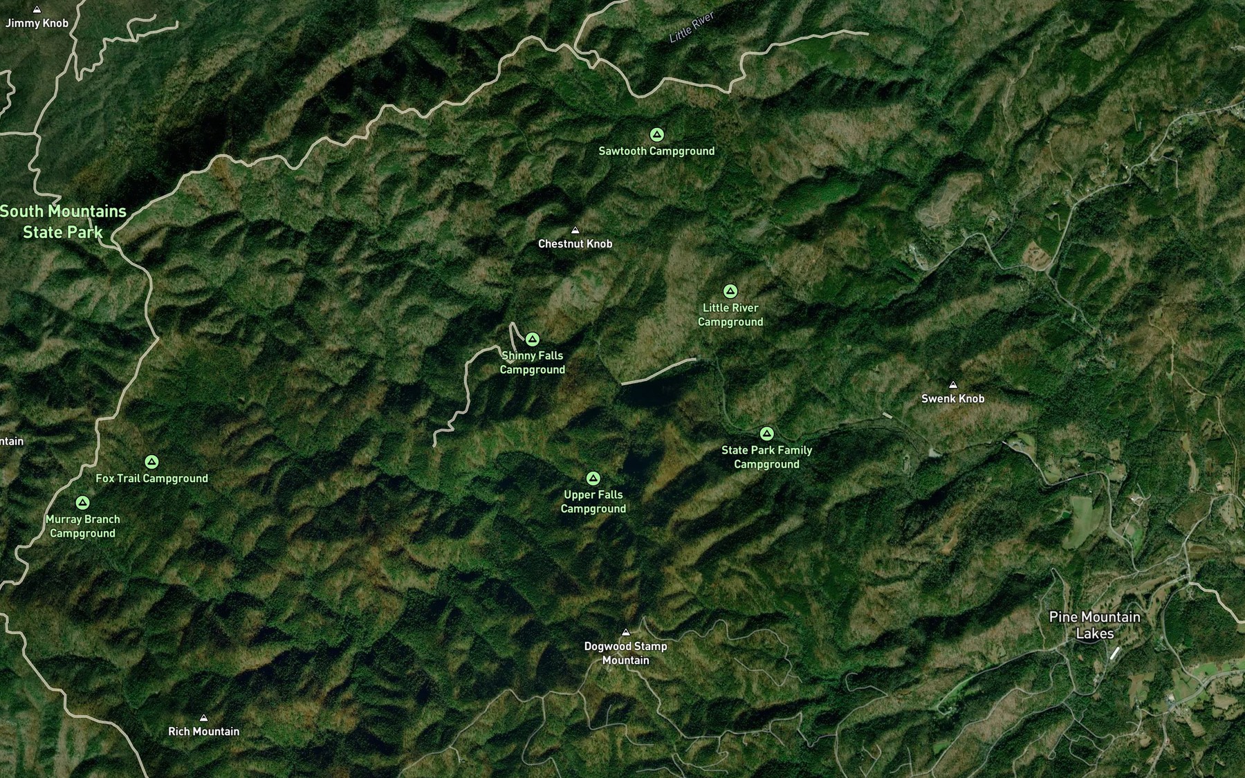 Satellite map of the Shinny Creek