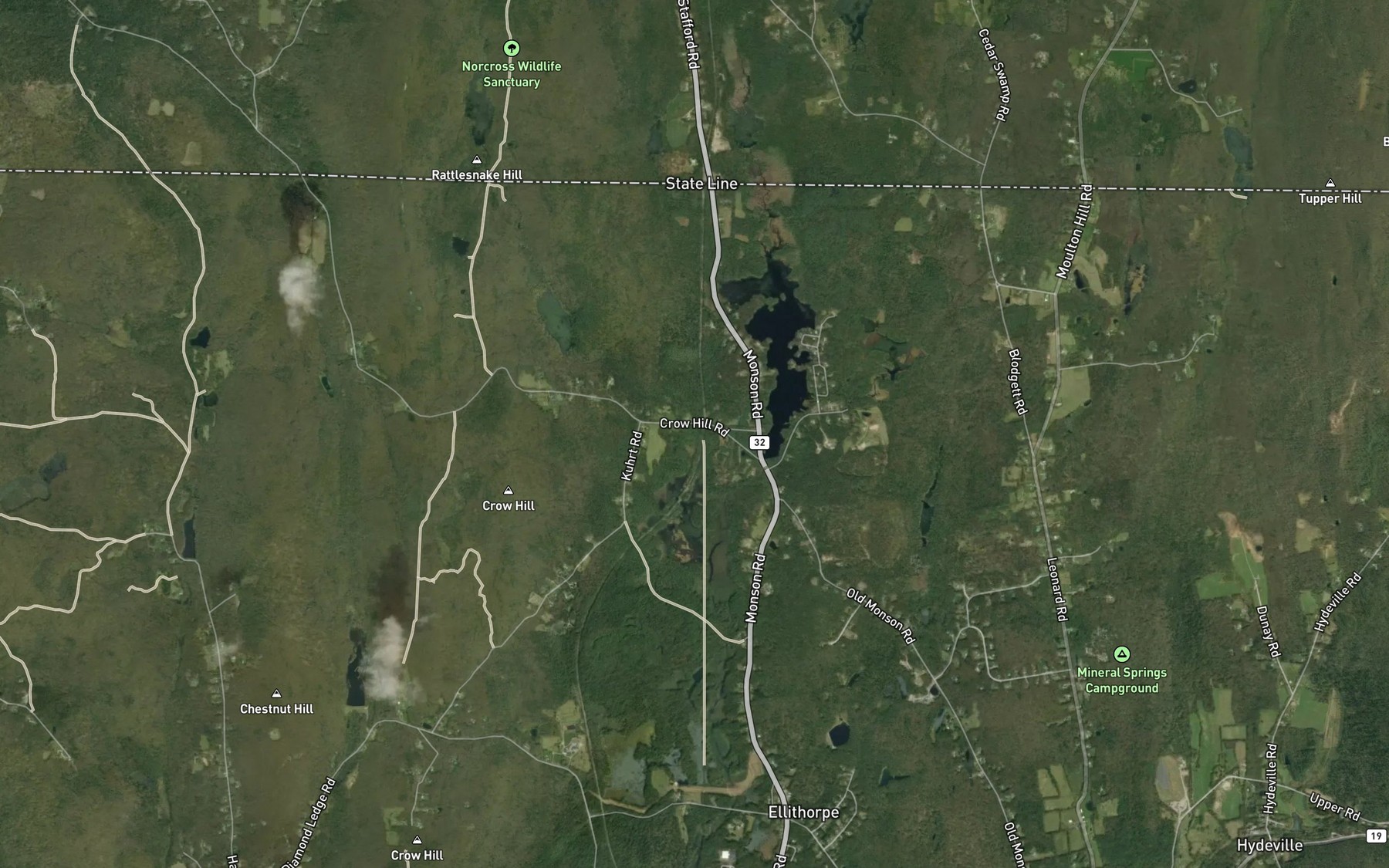 Satellite map of the Crow Hill Brook