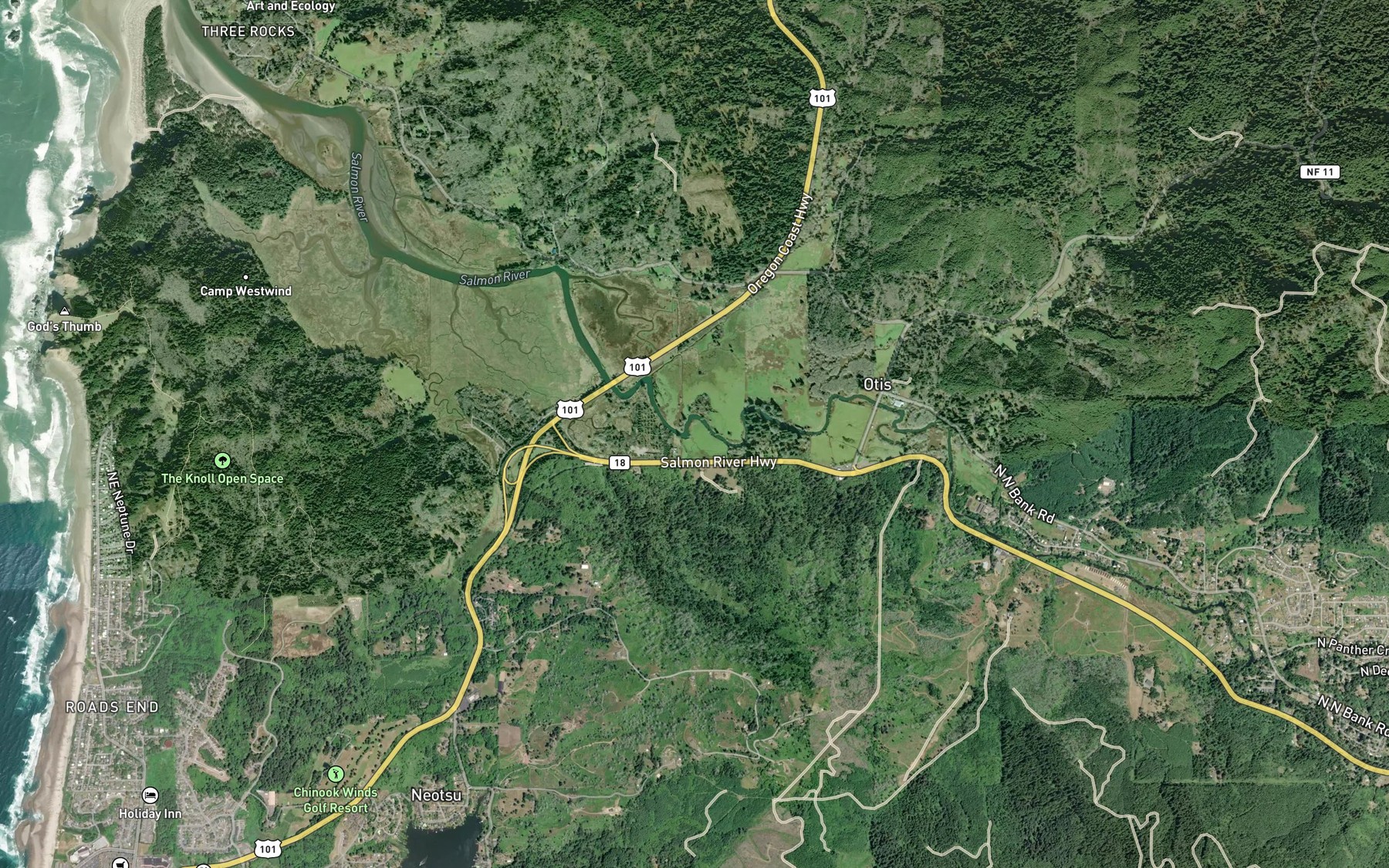 Satellite map of the Baxter Creek