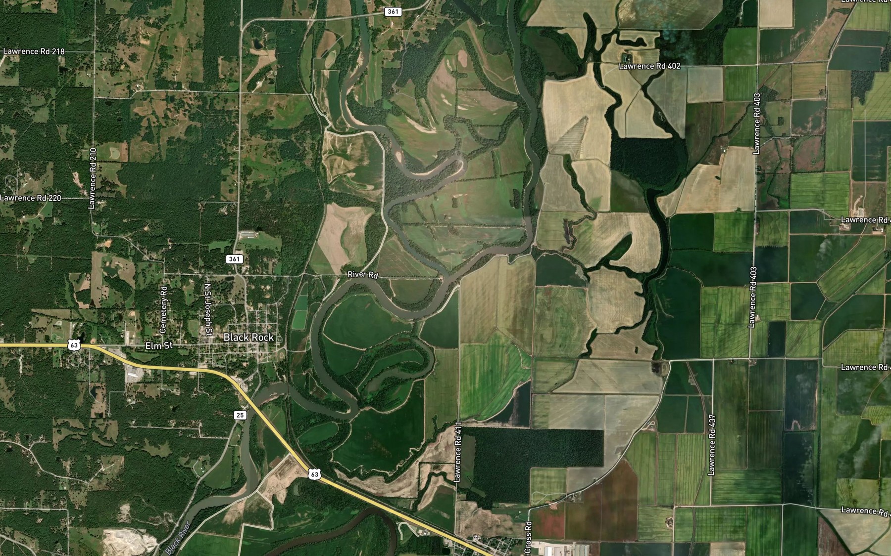 Satellite map of the Spring River