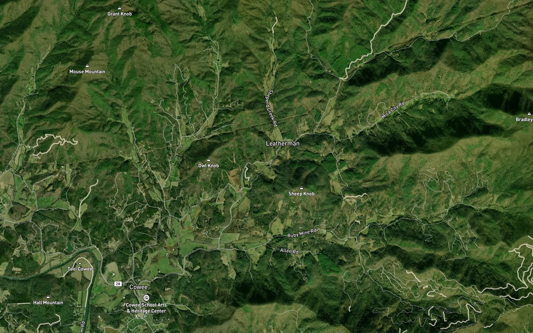 Satellite map of the Shepherd Creek